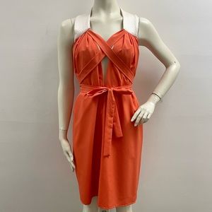 Orange and white silk tie dress one size